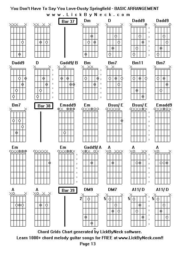 Chord Grids Chart of chord melody fingerstyle guitar song-You Don't Have To Say You Love-Dusty Springfield - BASIC ARRANGEMENT,generated by LickByNeck software.